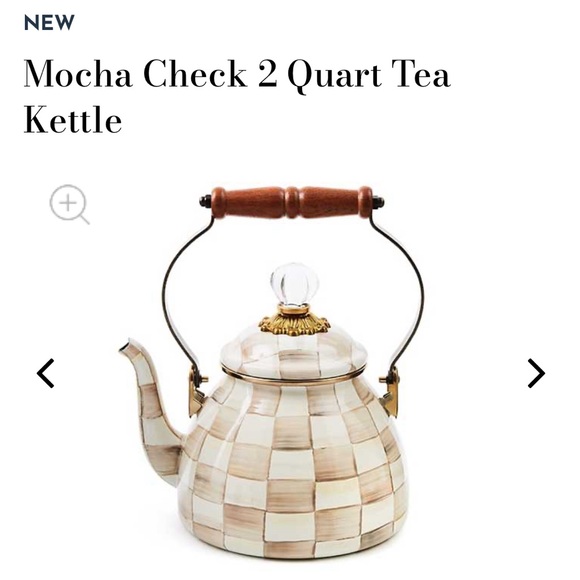 Mocha Check Tea Kettle with Wooden Handle - Picture 1 of 4
